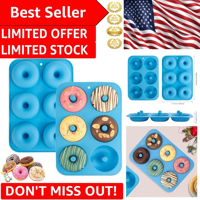 Blue Heat Resistant 2-Piece Silicone Donut Molds – Bake 6 Delicious Doughnuts