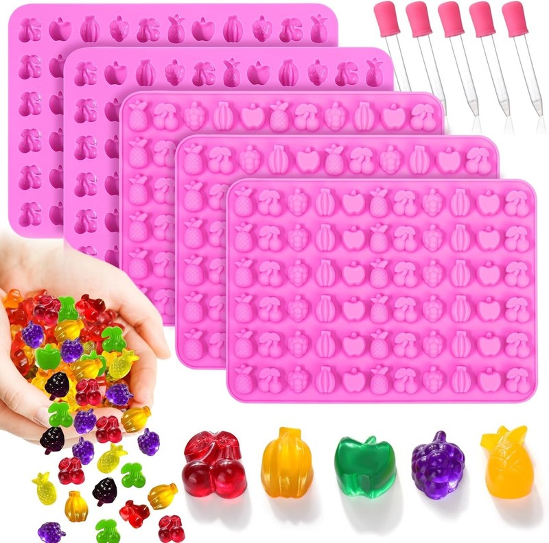 5 PCS Silicone Gummy Candy Molds Fruit Shape Chocolate Mold Set Droppers USA New gallery