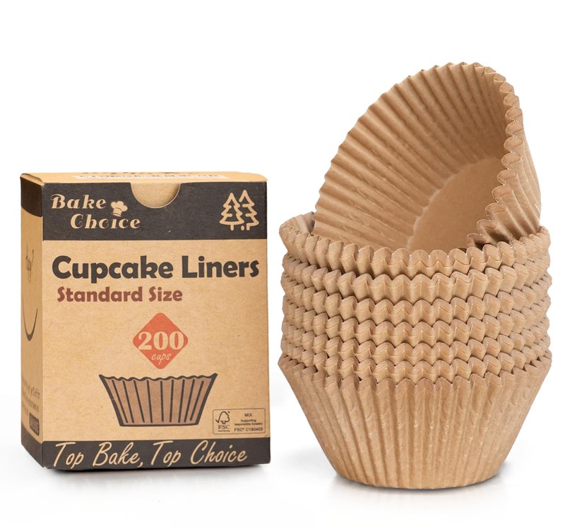 Bake Choice Non-stick 200pcs Standard Cupcake Liners for Standard, Unbleached
