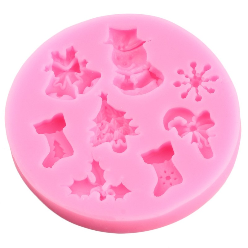 Christmas Silicone Mold Bell Holly Leaf Santa Reindeer Fondant Cake Decorating gallery