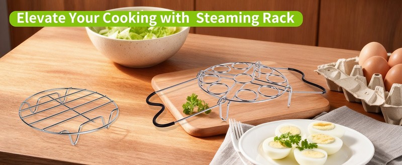 Steamer Cooling Rack Trivet Accessory Set, Include 9-holes Egg Steamer Cooking gallery