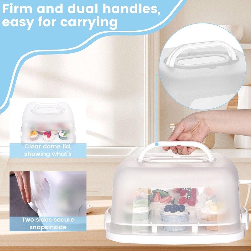 Cupcake and Cake Container with Lid, White Square Cake Carrier 12 Capacity Cu... gallery