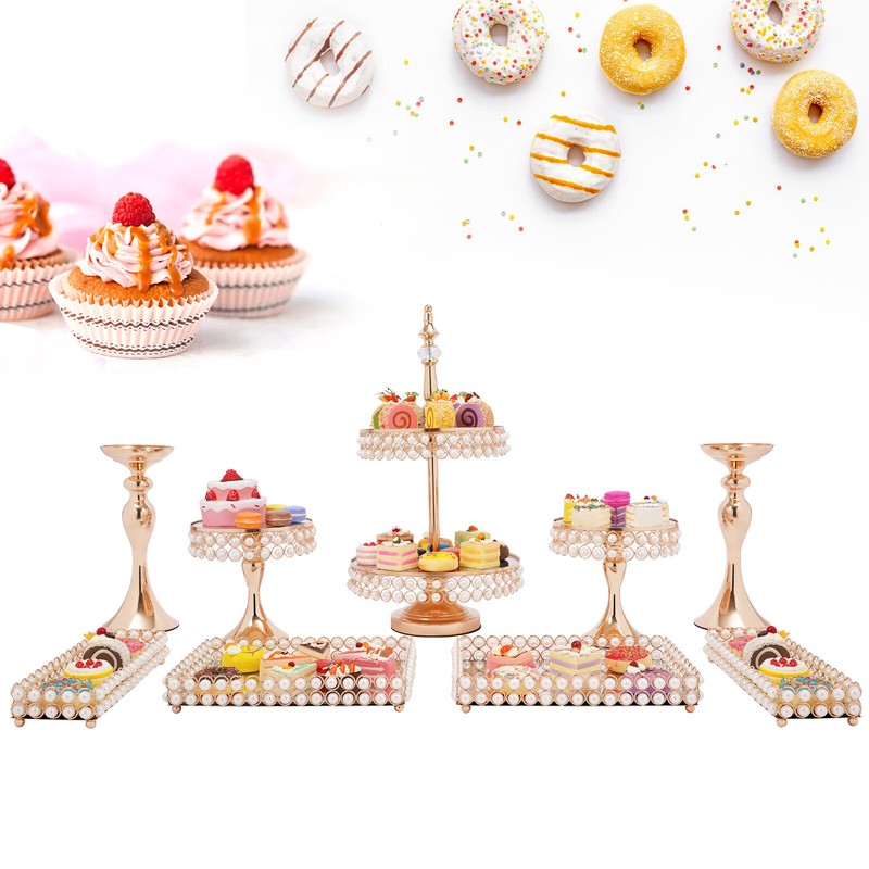 9pcs Cake Stand Wedding Party Cupcake Display Plates Tower Dessert Decor Gold US gallery