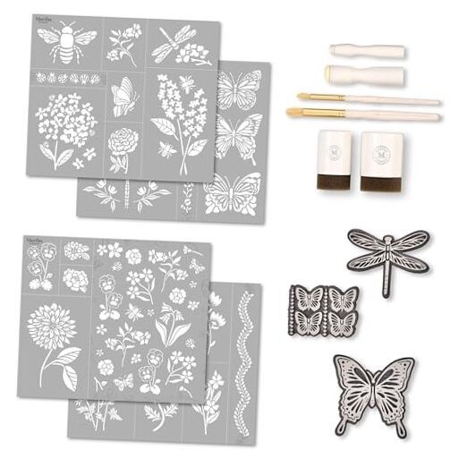, Flora and Fauna Stencils, Stamps, and Tools Kit, 13 pc Flora & Fauna