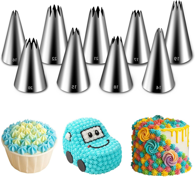 Open Star Piping Tips Set 9 French Star Tube Set Frosting Nozzle Kit Star Pastry