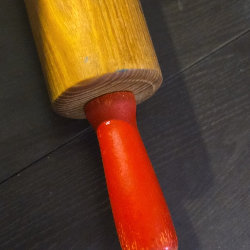 Wood Plain Rolling Pin w/ Red Handles, Brown/Red Wood Grain, 18 in x 2.5 in gallery