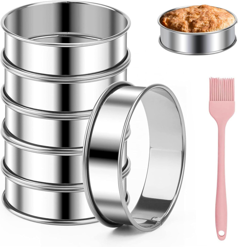 6 Packs English Muffin Ring, 4 inches Stainless Steel Crumpet Ring Molds Nons…