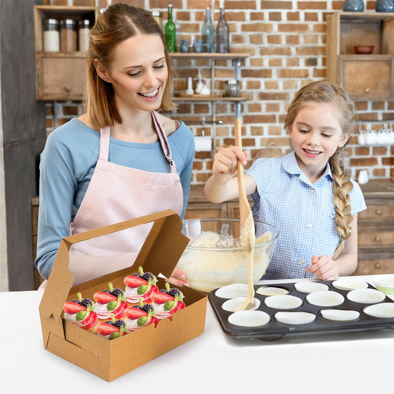 50 Pack Kraft Cupcake Box with Insert & Window Hold 6 Standard Food Grade Bakery gallery