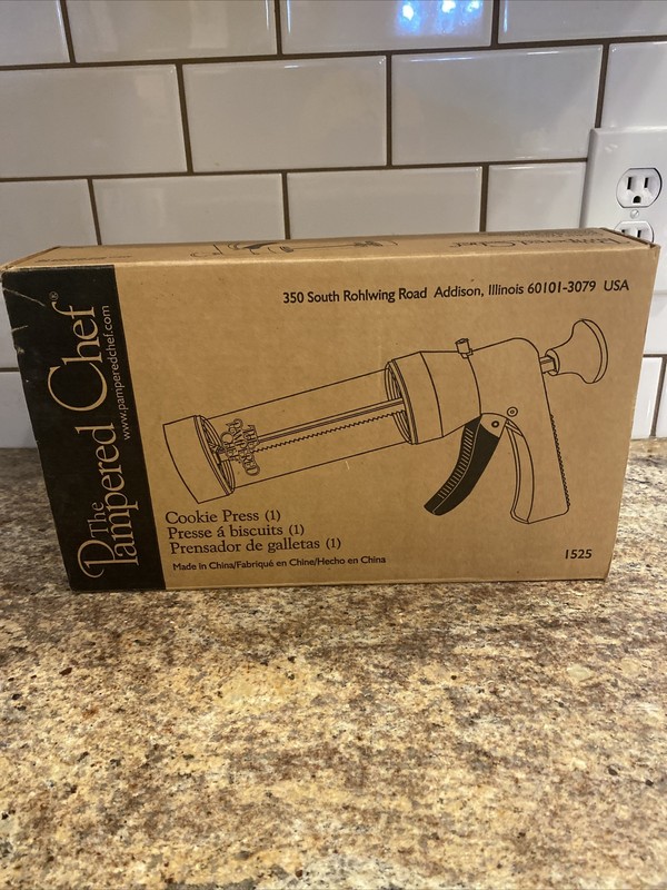 Pampered Chef Cookie Press #1525 In Original Box 16 Cookie Disks Clean Complete