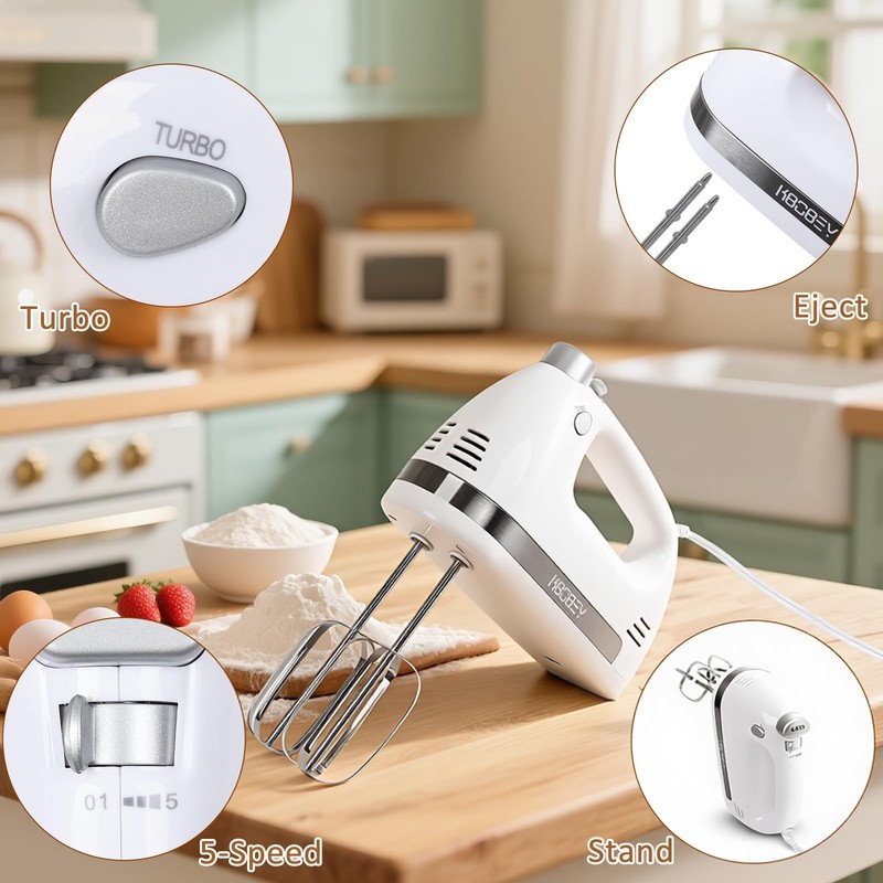 450W Electric Hand Mixer, 5-Speed Handheld Mixer with Storage Case, Turbo & E... gallery