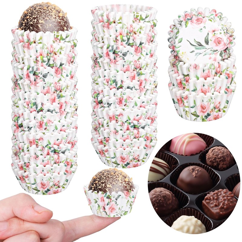 600Pcs Pink Flower Cupcake Liners Spring Floral Mini Baking Cups Muffin Cupca...