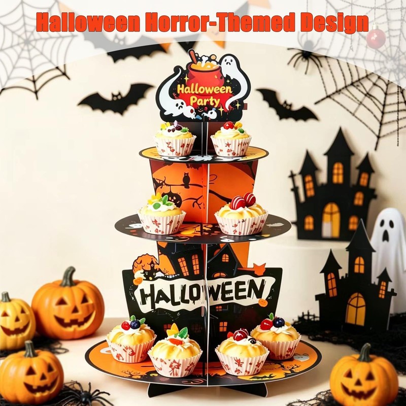 2PCS 3-Tier Halloween Cupcake Stand, Halloween Themed Dessert Display Rack, H... gallery