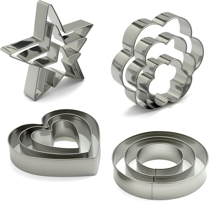 Stainless Steel Cookie Cutters Set 12Pcs Heart Flower Round Five Star Shapes