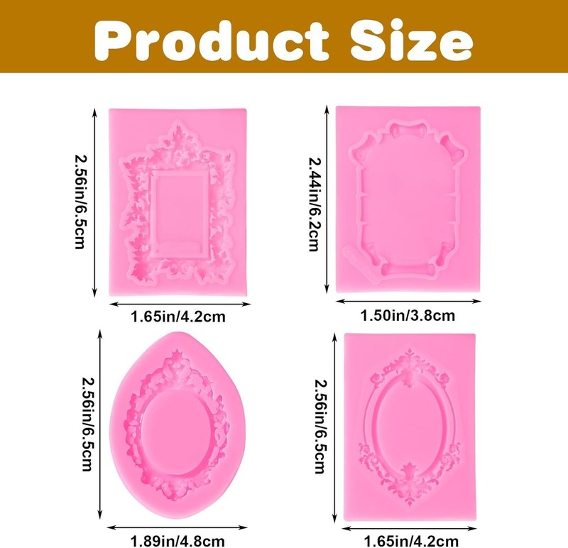 4 Pcs Frame Chocolate Mold Small Silicone Molds Baroque Style Picture Frames Fon gallery