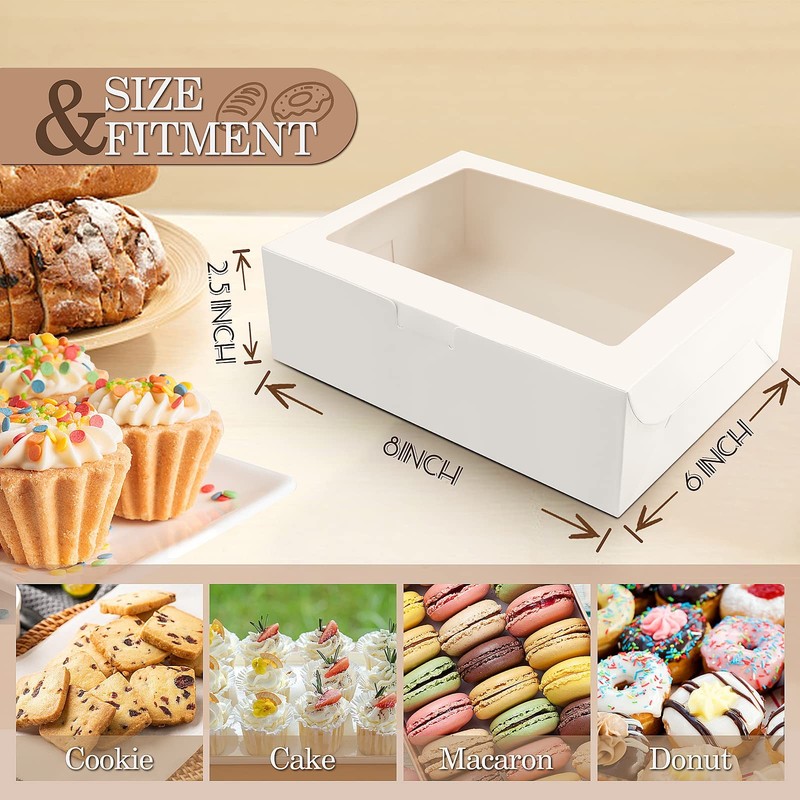 65 PCS 8x6x2.5 Inch Cookie Boxes with Window White Bakery Boxes Pastry Boxes ... gallery