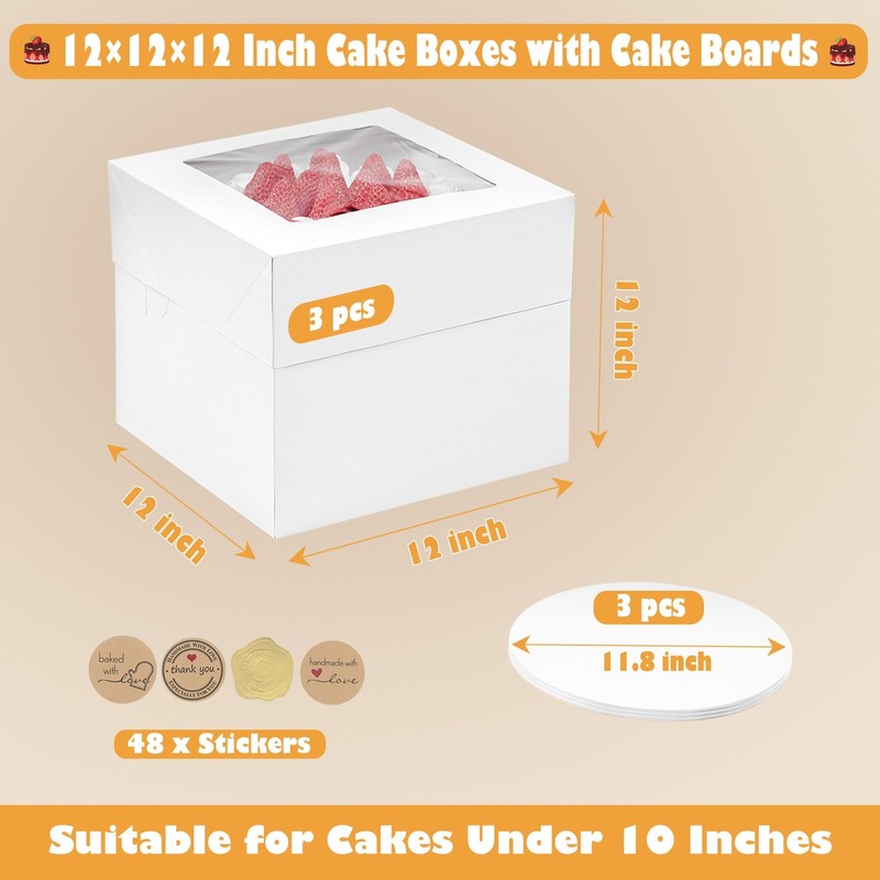 12x12x12 Inches Cake Boxes with Cake Boards 3 Pack Premium Tall Cheesecake Bo... gallery