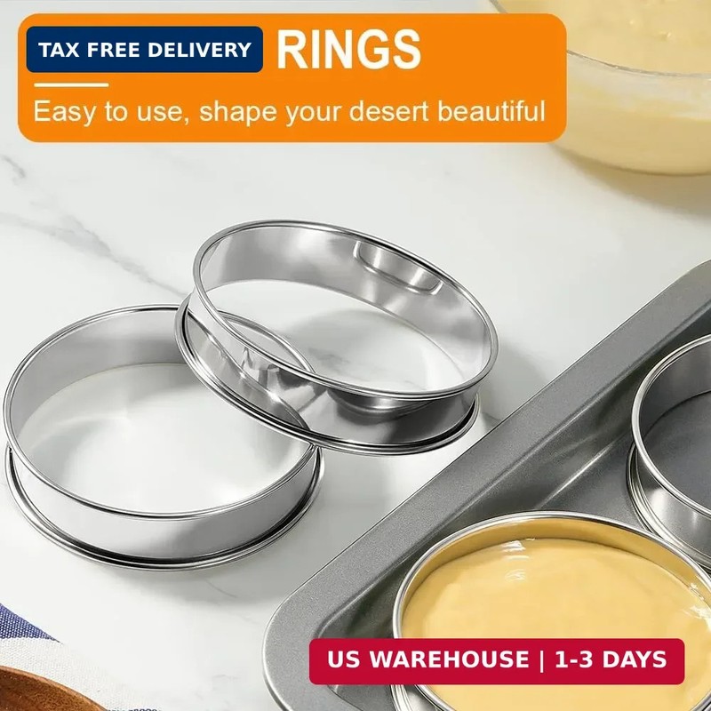 4inch English Muffin Rings, 6pcs Double Rolled Stainless Steel Crumpet Tart Ring gallery