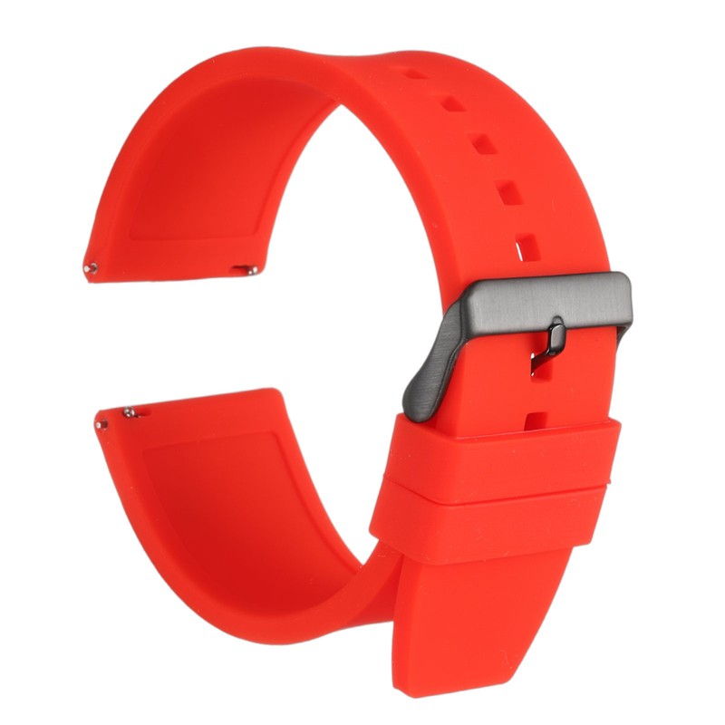 28mm Black Silicone Watch Strap with Quick Release, Red