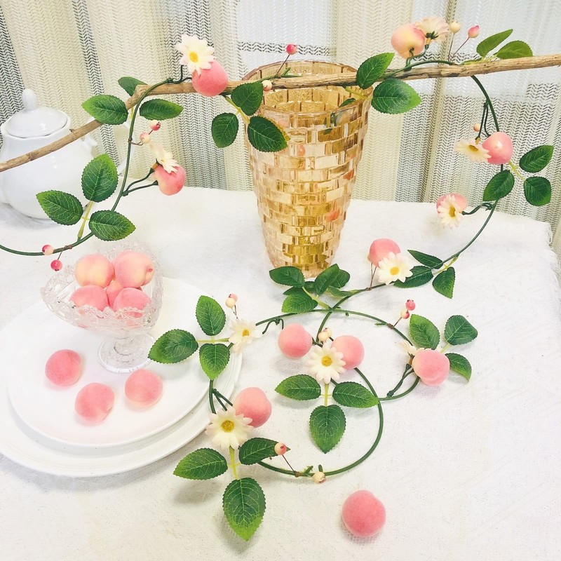 Sezrgiu Artificial Peach Flower Vine Garlandhanging Pink Flowers Peach Fruit gallery