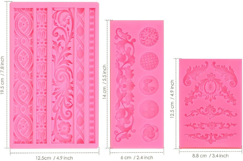 3PCS Baroque Scroll Molds Silicone Border Fondant Mold for for Wedding Birthday gallery