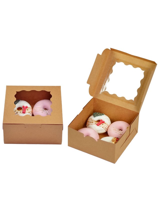 30 PCS Brown 6x6x3 Inch Bakery Treat Boxes Window Thick Sturdy Macaron Cookie gallery