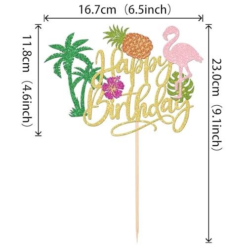 1 PCS Tropical Luau Happy Birthday Cake Topper Hibiscus Flower Design 3 Green gallery