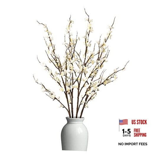 4Pcs Cherry Blossom Branches Artificial Flowers for Spring Summer Indoor White