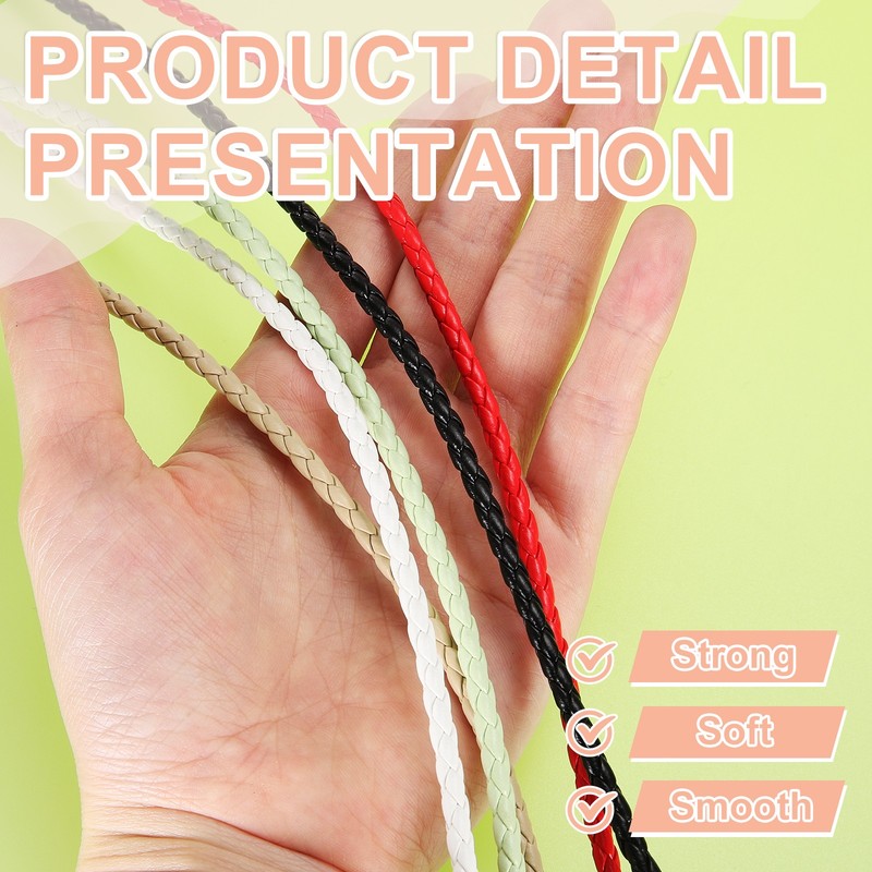 Braided Leather Cords, Round Leather Strap 4mm Dia. 2.23 Yards, Black gallery