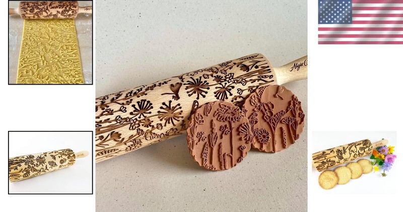 Handcrafted Beech Wood Embossing Rolling Pin - Perfect for Arts & Crafts gallery