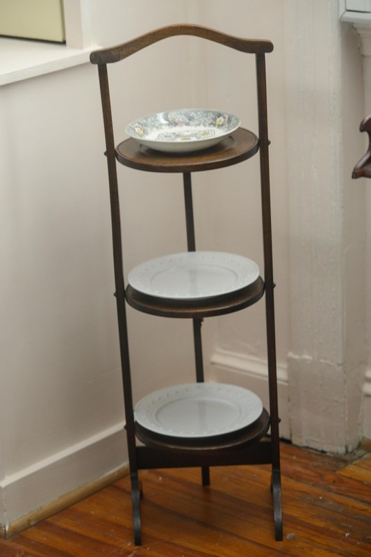 Oak Edwardian English Tilting Muffin Cake Stand Folding Server gallery