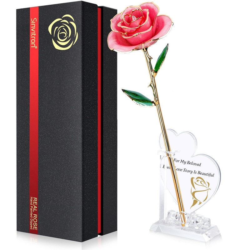 Sinvitron Gold Dipped Infinity Rose Forever Flower Decor Resin Preserved Real