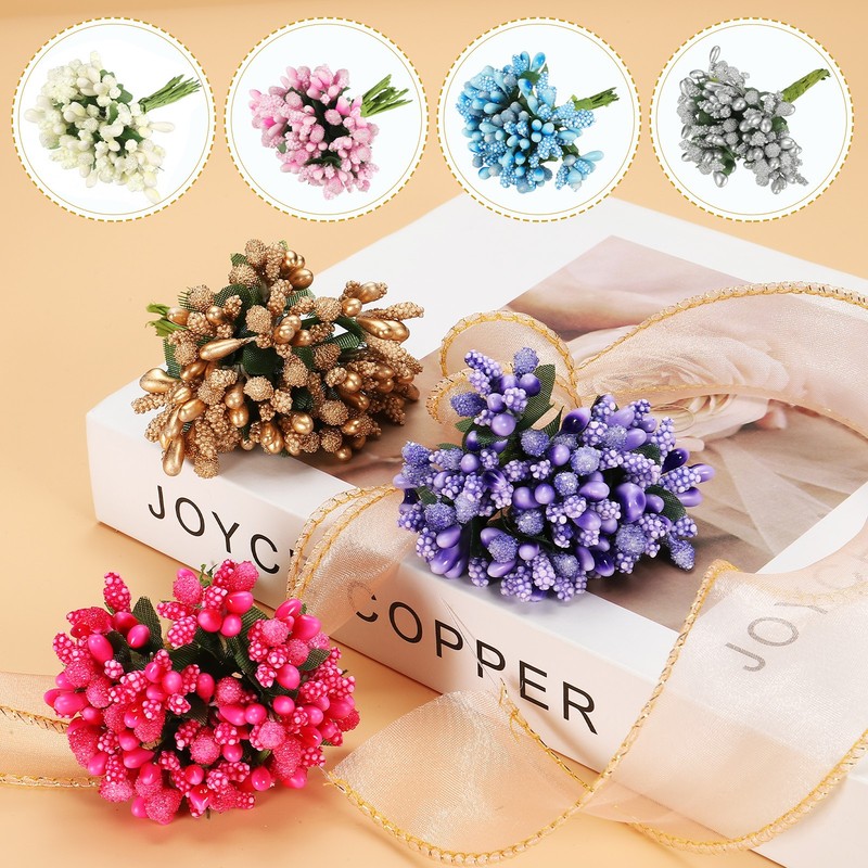 144Pcs Mini Artificial Pip Berry Picks Bunch, Fruit Flower Stamens, Cream gallery