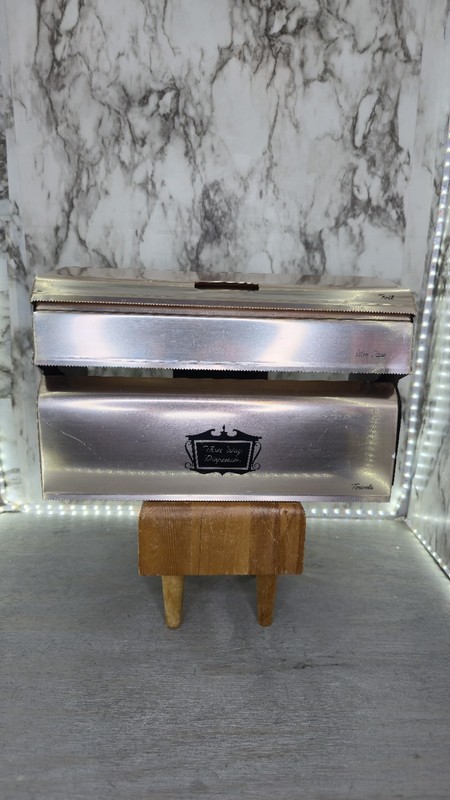 1950s West Bend Pink Aluminum 3-way Dispenser For Foil, Paper Towels & Wax Paper gallery