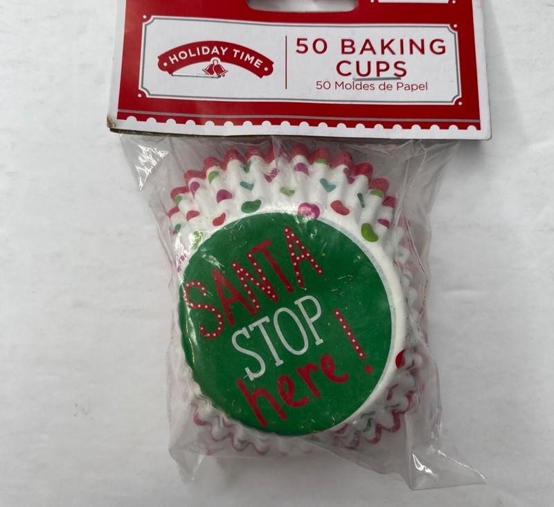 Holiday Time Bake Fresh Baking Cups White Red Snowflake Santa Stop Here Paper gallery