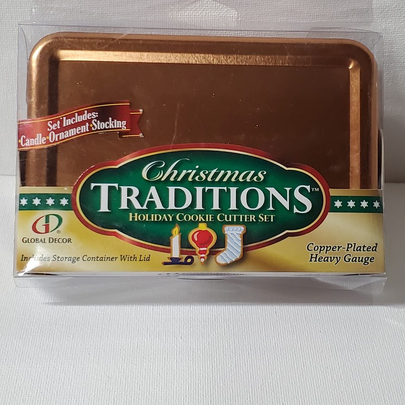Christmas Traditions Holiday Cookie Cutter Set Copper Plated Storage Container