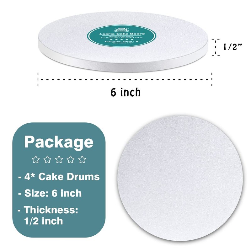 White Cake Drums Round 6 Inch 1/2 Inch Thick Smooth Edges Wedding Cake Board gallery