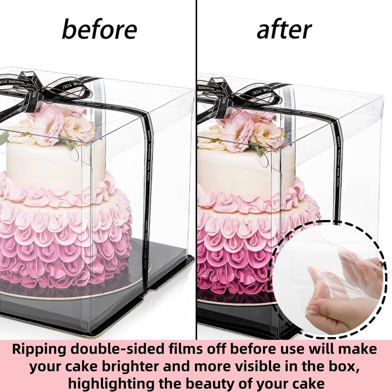 6 Pack Clear Cake Box with Ribbon, 2-Layer Tall Cake Carrier Box, Packaging B... gallery