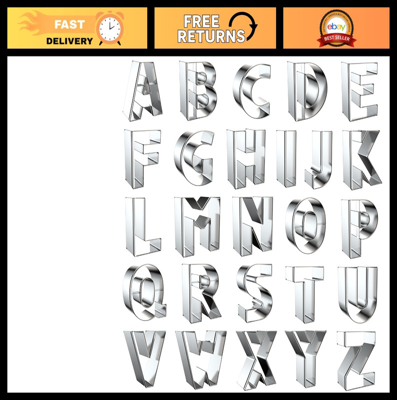 2″ Alphabet Cookie Cutter Set – 26 Small Letter Molds, Durable Stainless Steel S