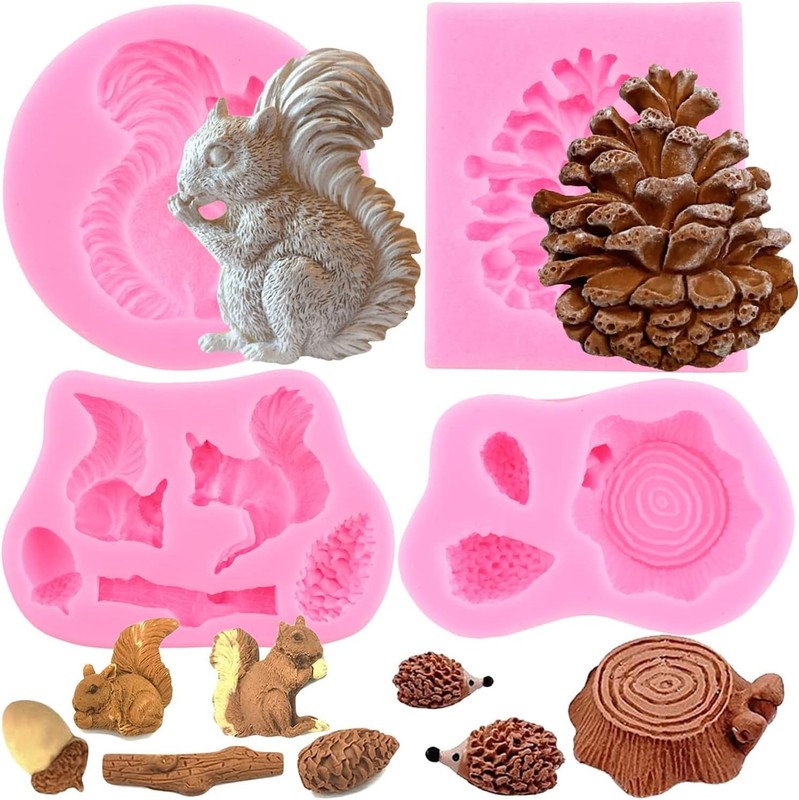 Zixiang Forest Animal Silicone Mold Squirrel Pine Cones Fondant Pink