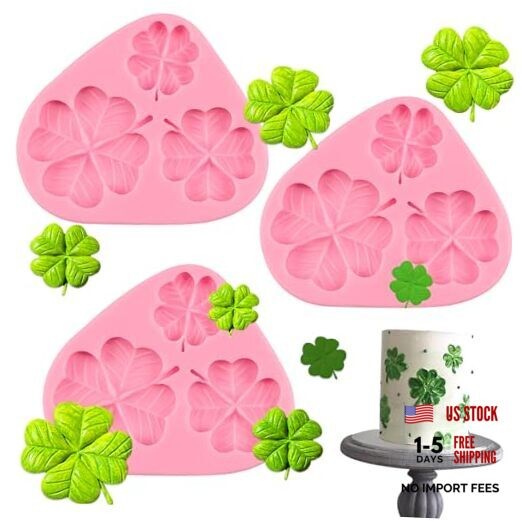 Four Leaf Clover Fondant Molds 3 Pcs, Lucky Flower Chocolate 3 pcs clover molds