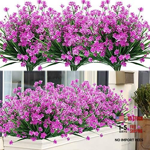 Bundles Outdoor Artificial Fake Flowers UV Resistant Shrubs Plants, 20 Fuchsia