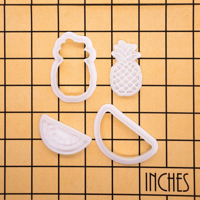 Pineapple & Watermelon Cookie Cutter + Stamp Set – Mini Tropical Fruits Mold gallery