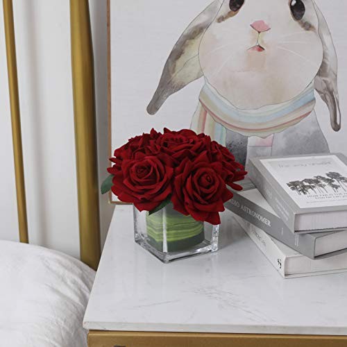 Artificial Velvet Rose Flower Centerpiece Arrangement in vase for Burgundy gallery