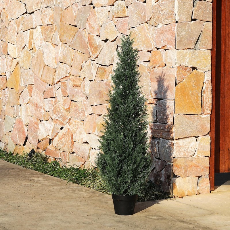 Laiwot 4Ft Artificial Cedar Topiary Trees For Outdoors Potted Fake Cypress Tree gallery