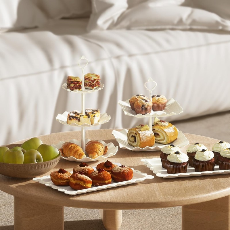 10 Pack Cake Stand Set W/ 3 x Two-Tier & 3 x Three-Tier Cupcake Stands Plastic gallery