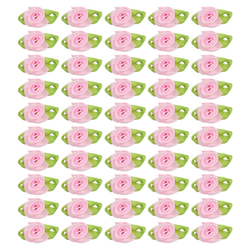 250Pcs 15mm Tiny Satin Ribbon Rose Fabric Flowers Rosettes Applique Pink