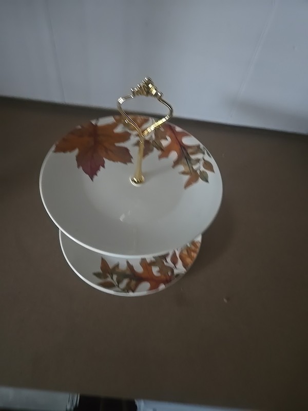 Royal Norfolk 2‑Tier Ceramic Cake Stand – Fall Leaf Pattern, Disassembles gallery