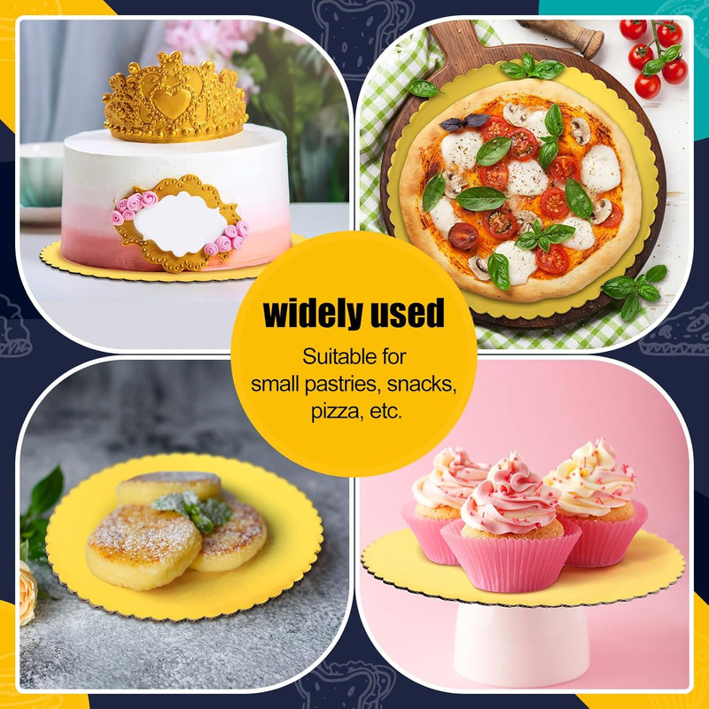 100 Packs Gold Cake Boards round 10 Inch Cakeboard Circle Scallop Edge Cardboard gallery