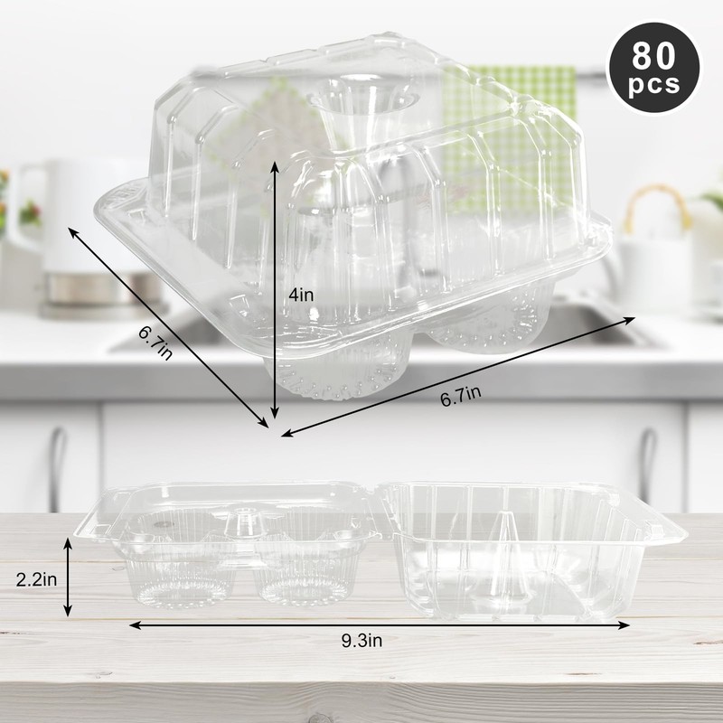 80 Pack Plastic Cupcake Containers 4-Compartment Clear Boxes Disposable Cupca... gallery