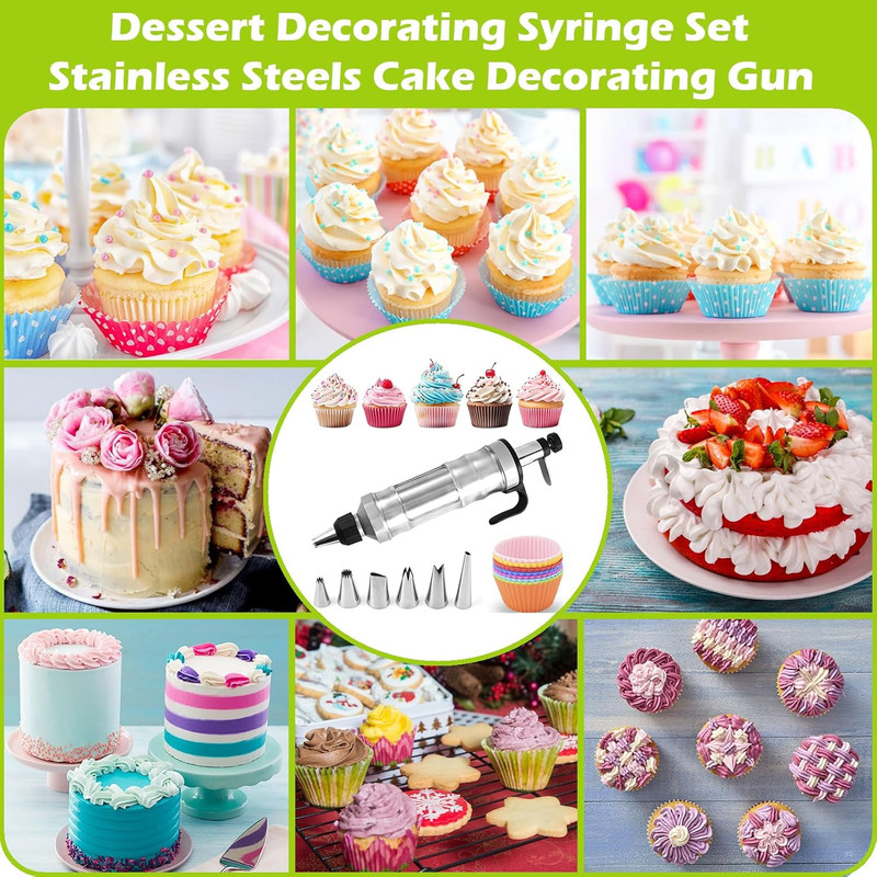Dessert Decorating Syringe Set Frosting Piping Kit Cake Tools 6 Icing Tips Cupca